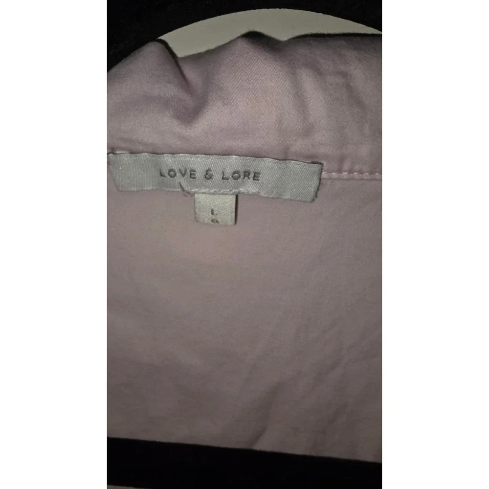 Love & Lore Women's Pink Pajama Top With Orange Piping Button-Up Long Sleeve Siz